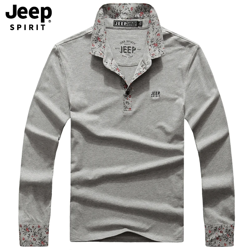 JEEP SPIRIT/известная брендовая Осенняя мужская рубашка поло с принтом, длинный рукав, отложной воротник, Повседневная хлопковая рубашка поло для мужчин