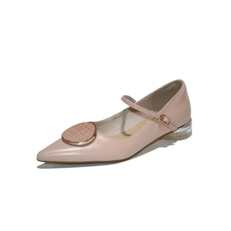 PXELENA Spring Brand New Genuine Leather Mary Janes Shoes Women Crystal Low Heels Pumps Pointed Toe Office Dress Party Lady