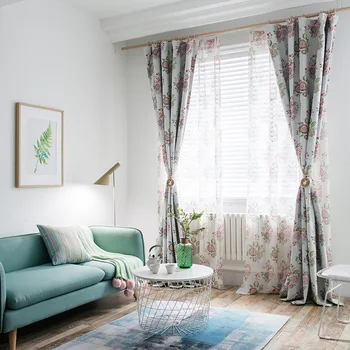 

[xi chun] curtains tulle for Living Room Bedroom Curtains Modern European Curtains Simple Calico Printing Curtain Fabric