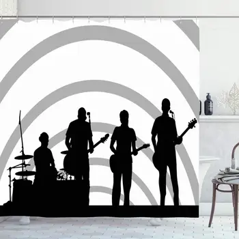 

Shower Curtain for Bathroom 72x72 Rock Music Drawing Musical Group Concert On Silhouette Stage Band Musician Singing Body