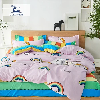

Liv-Esthete Bedding Set Rainbow Bedspread Double Duvet Cover Comforter Cover Flat Sheet Pillowcase Home Decoration Bedclothes k