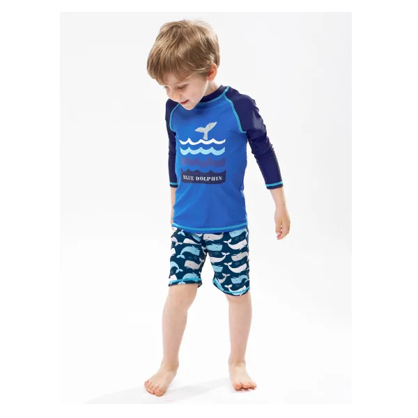 

2018 Korean-style Male Baby BOY'S Hot Springs Two-piece Swimsuits Long Sleeve Shorts Sun-resistant Diving Suit Swimwear 8273