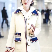 Зимняя женская модная белая верхняя одежда с прострочкой пальто женское ретро элегантное с отложным воротником Sigle однобортное шерстяное пальто