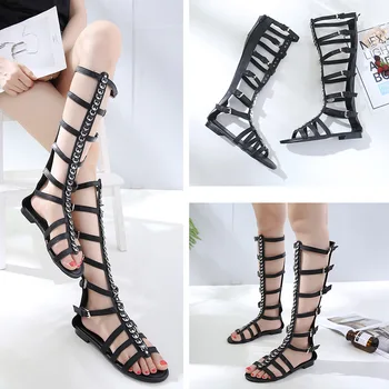 

sandals flat-heeled boots back Zipper Metal low-heeled sandals