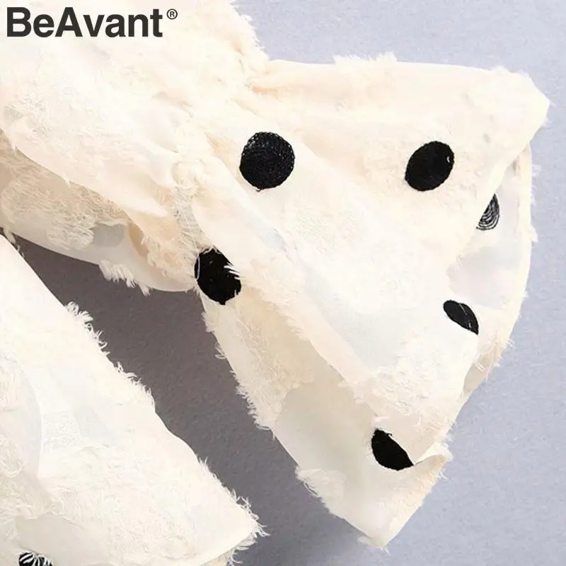 BeAvant, элегантная блуза с v-образным вырезом, в горошек, с принтом, женская, длинный рукав, шифон, с оборками, Женский Топ, рубашки, пэчворк, с кисточками, женские топы