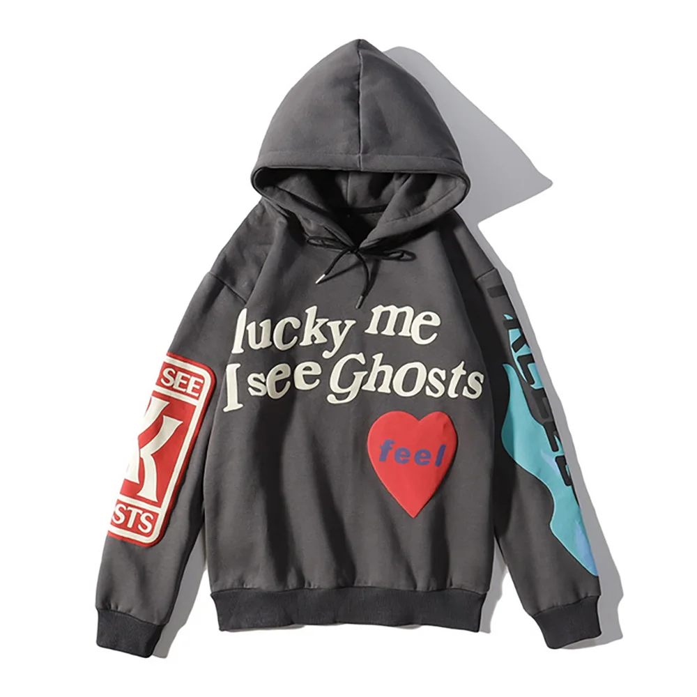 Толстовка Kanye West с принтом граффити и надписью тяжелая толстовка Lucky Me I See Ghost
