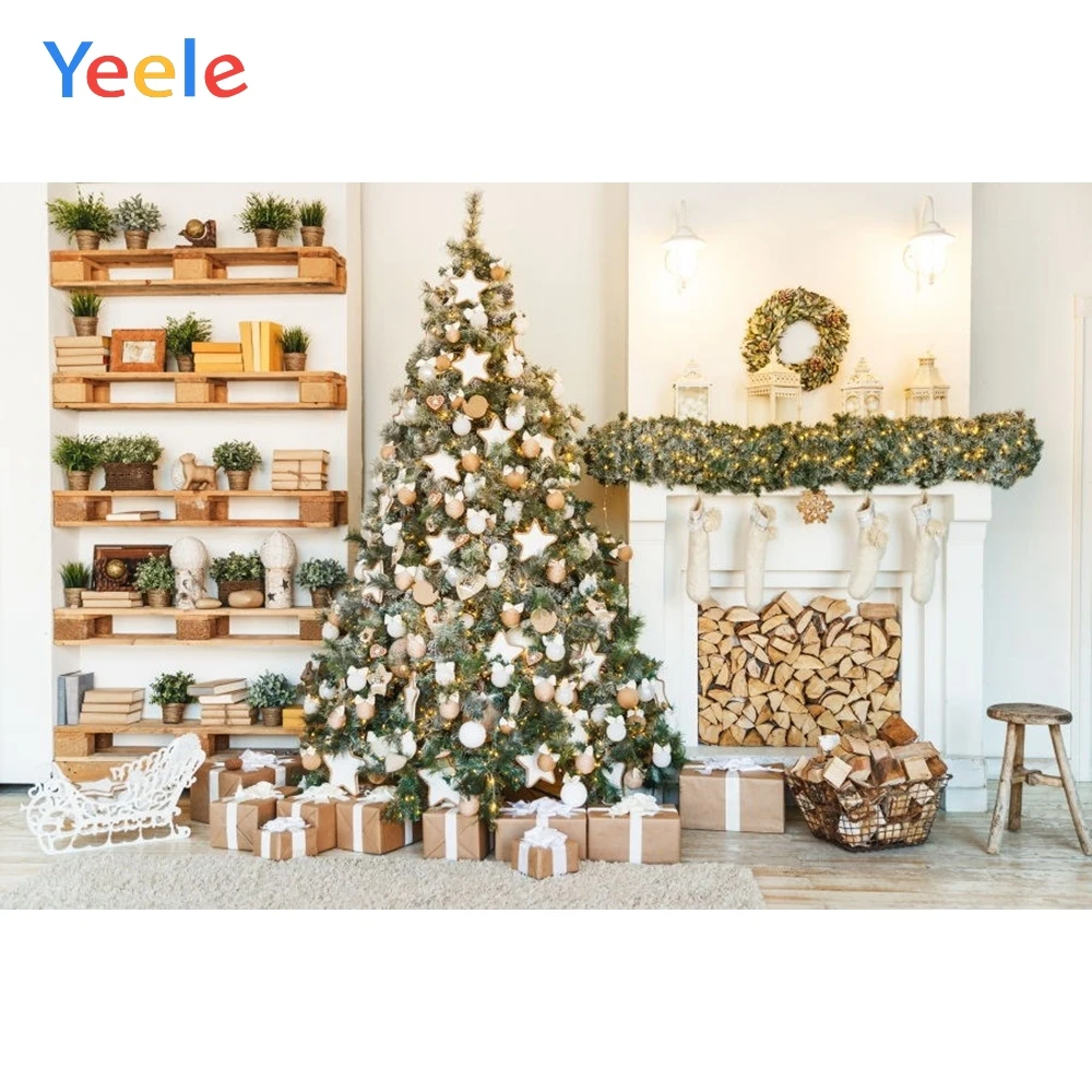 

Yeele Christmas Tree Gifts Plantpot Shelf Fireplace Photography Backgrounds Customized Photographic Backdrops For Photo Studio