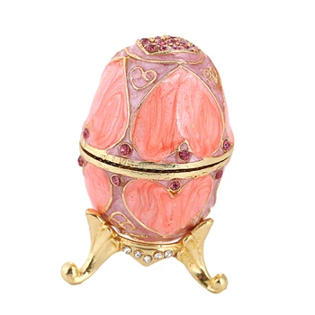 

Pink Enamel Rhinestone Easter Egg Jewelry Storage Box Wedding Ring Holder