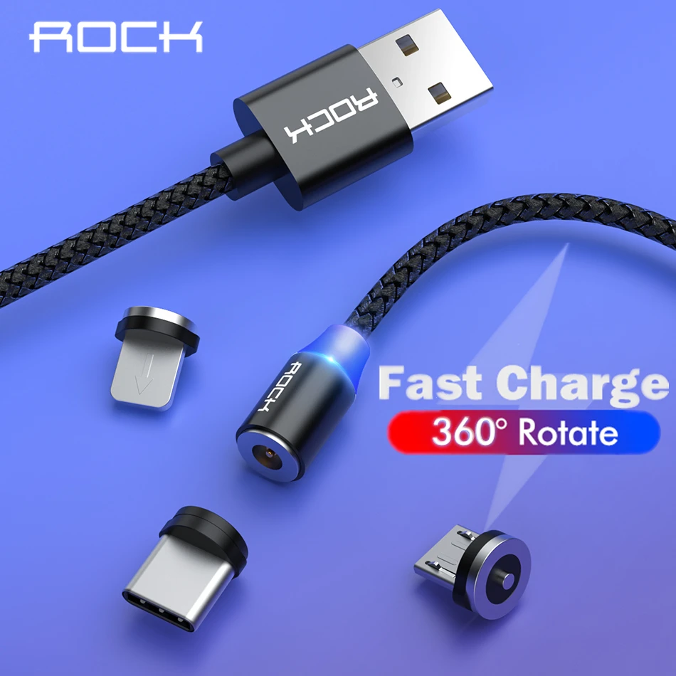 Магнитный зарядный кабель ROCK 2 м быстрая зарядка Usb Type C Micro светодиодная подсветка