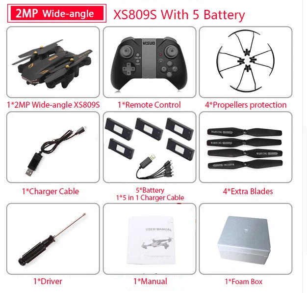 VISUO XS809S XS809HW складной селфи Дрон с широкоугольным 0.3MP/2MP HD камерой Квадрокоптер WiFi FPV RC вертолет мини Дрон xs809 - Цвет: Wide 2MP 5B Foam Bx