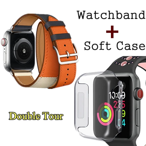 indigo craie orange Herm логотип Swift кожаный двойной тур часы ремешок для Apple Watch серии 5 4 3 2 1 44 мм 40 мм Замена для iWatch 42 мм 38 мм - Цвет ремешка: indigo craie orange