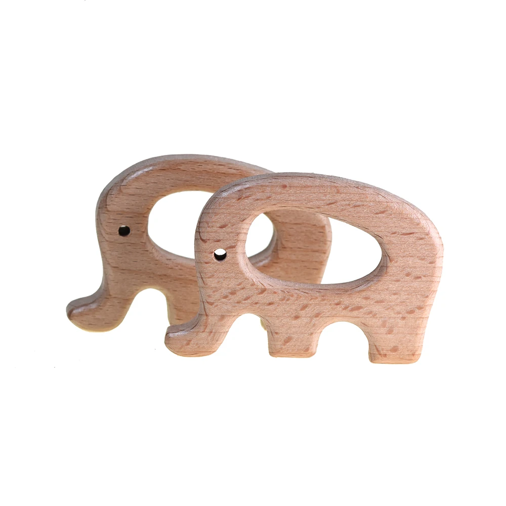 1pcs Elephant Shaped Smooth Edge Natural Beech Wooden Teether Chewable Pendant Baby Teethers