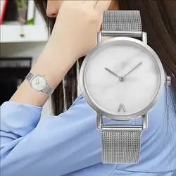 Женские кварцевые часы со стальным сетчатым ремешком простые круглые повседневные часы с циферблатом подарки элегантные часы LXH