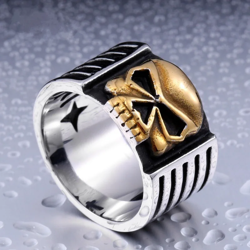 

Steam Punk Rings with Golden Skull Head Ring for Men Vintage Hip Hop Gothic Personality Male Fashion Jewelry