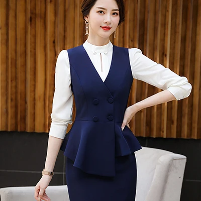 Мода лето женский формальный тонкий жилет Офисная Женская рабочая одежда без рукавов Блейзер Куртки Пальто Красный Черный - Цвет: Blue Vest