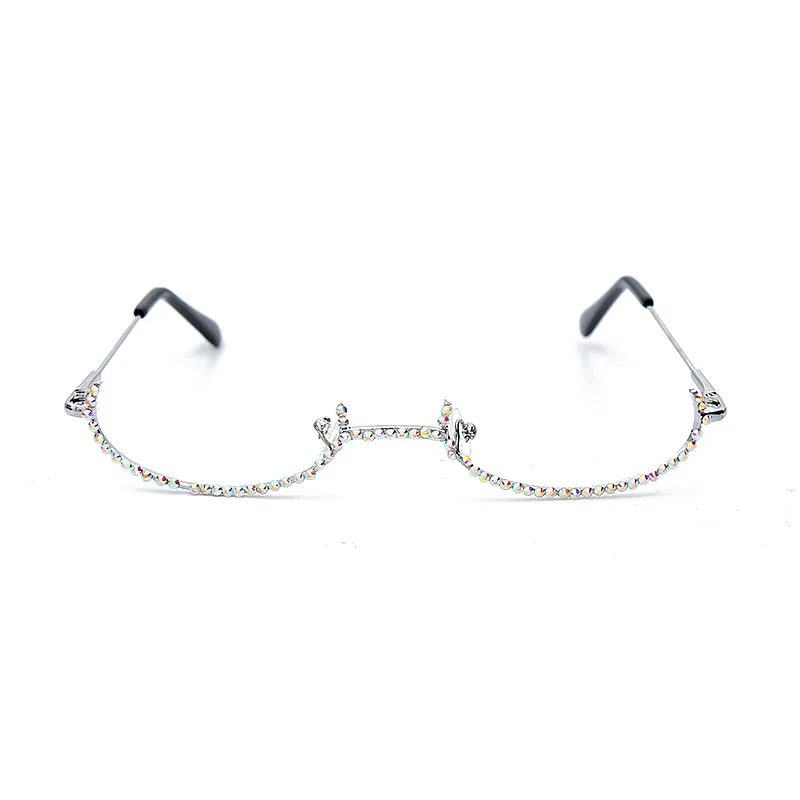 New Women Eyeglasses Alloy Frame Colorful Rhinestone Lensless Gold Silver Black Frames Decoration Half Frame Luxury Glasses - Цвет оправы: 2 silver
