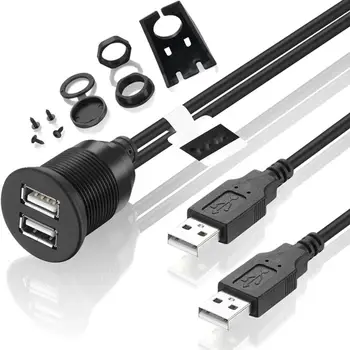 

Dual USB 2.0 Male to USB 2.0 Female Extension Cable With Flush Mount Panel For Car Truck Boat Motorcycle