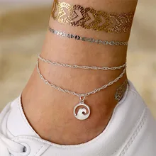 IPARAM винтажная Серебряная цепочка Кулон с волной пляжный ножной браслет для женщин богемные летние ноги на лодыжку, босые ноги украшения для ног подарок