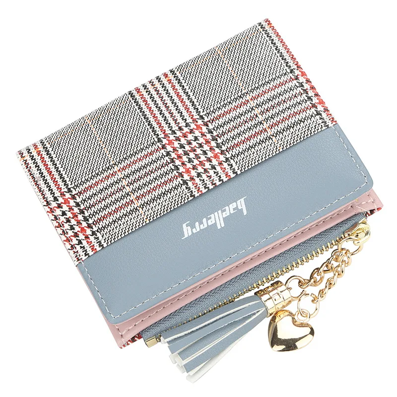 Baellerry, маленький кошелек, женская кожаная клетчатая карточка, держатели с кисточками, Дамский клатч, кошелек, женские кошельки на молнии, карман для монет, W026 - Цвет: Красный