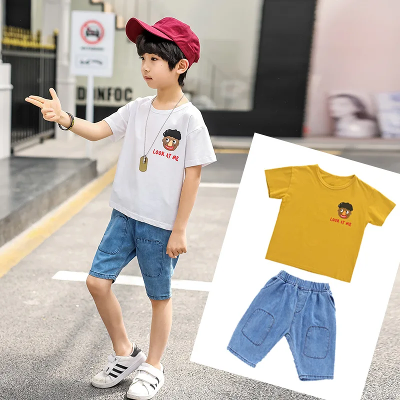 

Children 2019 New Sports Casual CHILDREN'S Suit BOY'S Summer Short-sleeved Big Boy Head Two-Piece Set