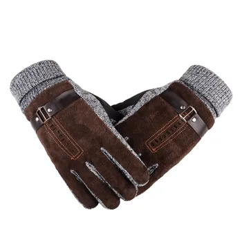 

2019 Winter Flaux Leather Knitted Gloves Men Wool Mitten Fleece Hand Warmer Women Warm Fur Gloves Gants Femme Handschoenen
