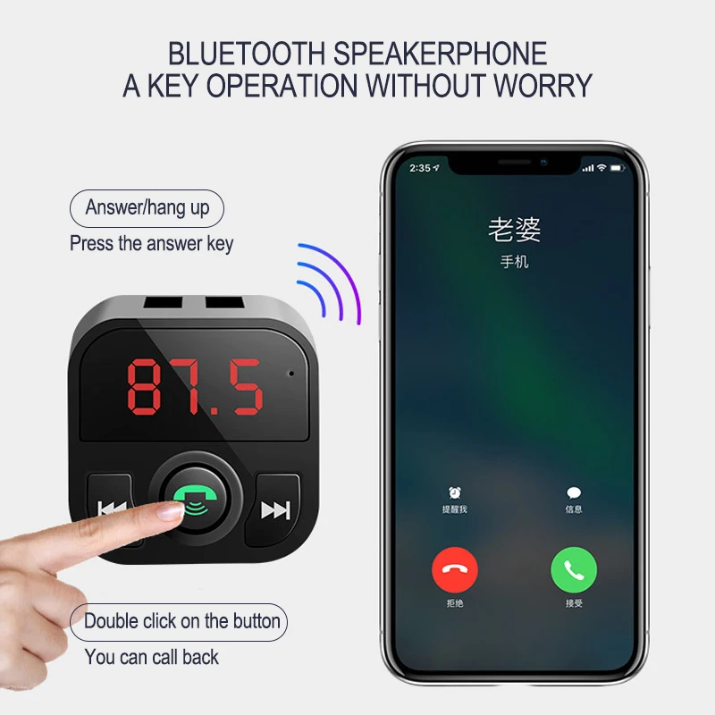 B5 автомобильный комплект Bluetooth FM передатчик, автомобильный MP3 аудио плеер громкой связи Bluetooth гарнитура для авто 5V 2.1A Dual USB телефона Зарядное устройство в автомобиль FS