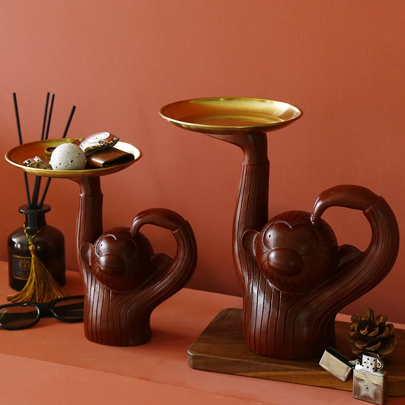 Strongwell нордический Morandi обезьяна лоток для хранения скульптура смола фигурка обезьяны аксессуары для дома современный подарок на день рождения