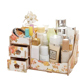 

DIY Makeup Storage Box Wooden Desktop Drawer Cosmetic Storage Container European Style Desktop Storage Case