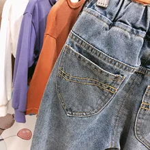 Детская весенняя одежда, джинсы брюки в Корейском стиле для мальчиков и девочек детские штаны в западном стиле модная одежда для детей возрастом от 1234 года