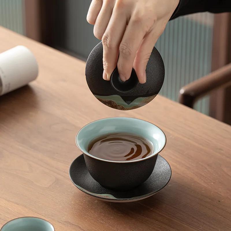 180ML Ceramic Gaiwan Tea Cup Hand Painted Distant Mountains Tureen Japanese Kung Fu Set Drinkware Coarse Pottery Bowl | Дом и сад