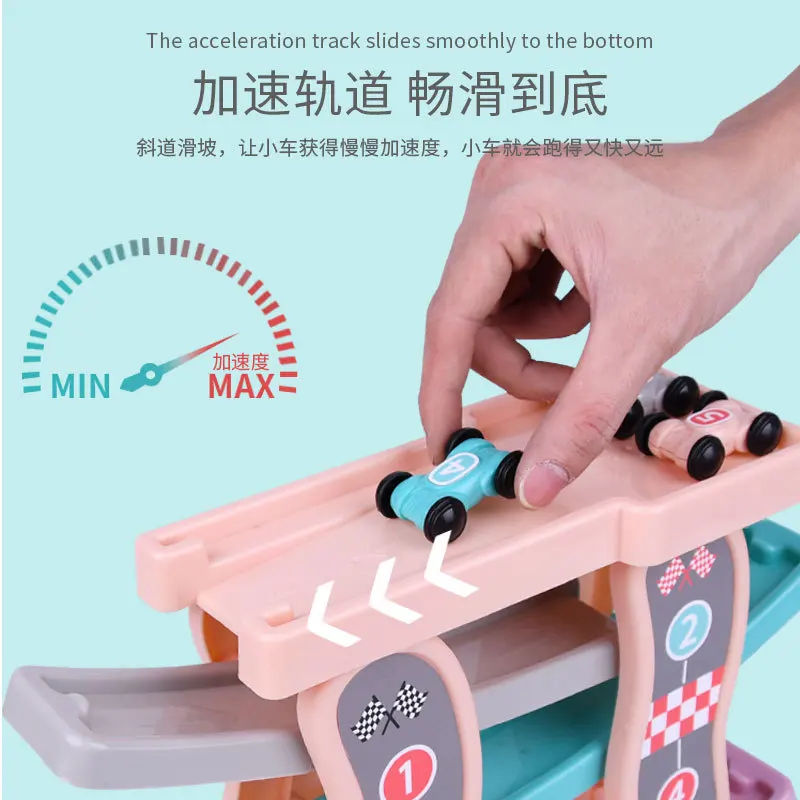 

Fun hua xiang che Four Layer Slide Parking Lot Children Wooden Educational Toys Visual Tracking Inertia Slippery Cars
