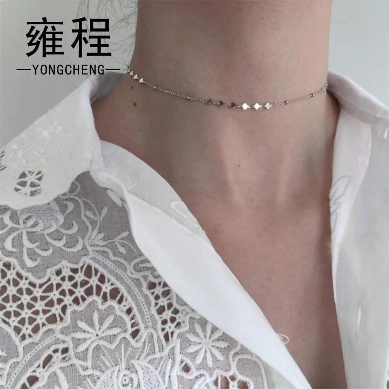 

Yong Cheng Quintana 925 Sterling Bright Surface Choker Choker Women's Short Necklace Ornament Korean-style Silver