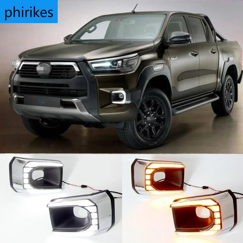 

Дневные ходовые огни для Toyota Hilux Revo Rocco 2020, 2021, водонепроницаемые, 12 В, желтый индикатор поворота, светодиодный мпер, светодиодные дневные ходовые огни