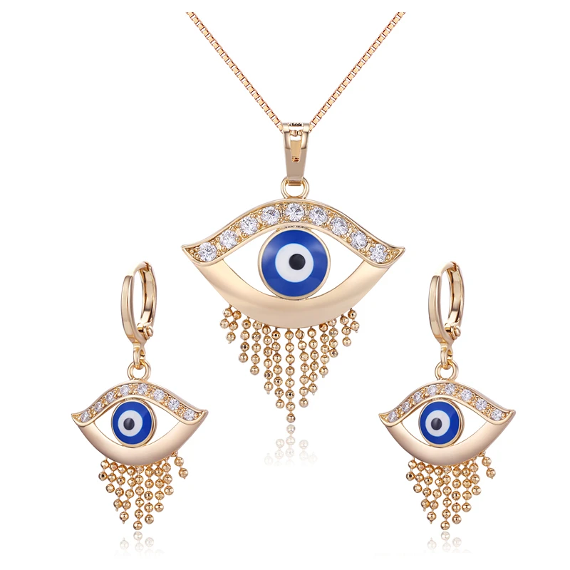 Blue Evil Eye Fringe Bead Chain Tassel 