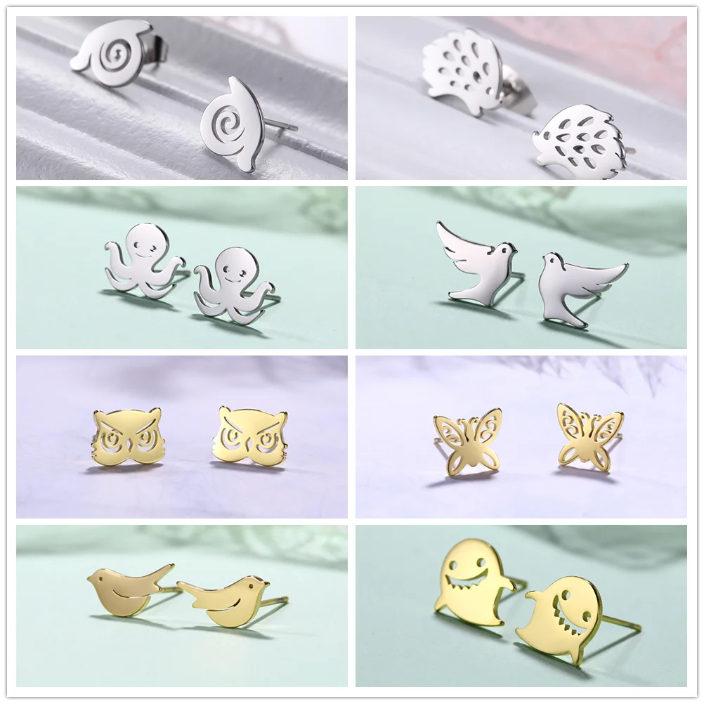 Cazador Mini серьги-гвоздики с животными для женщин девушек Акула голубь Улитка