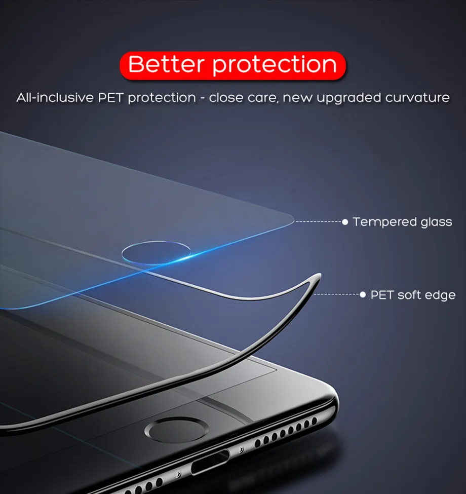 7-PC-For iPhone 6 6s Tempered Glass 9D For iPhone 7 8 Plus X Screen Protector Film