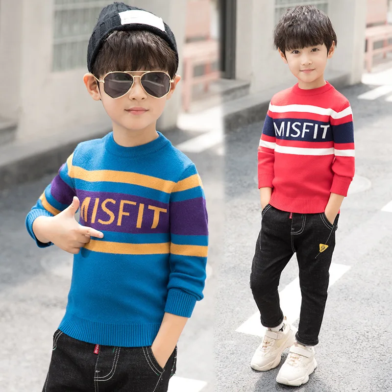 

2019 Casual Striped Toddler Boys Sweaters Pullovers Cotton Christmas Sweater Boy Winter Plus Velvet Sweater Boys Kids Knitwear