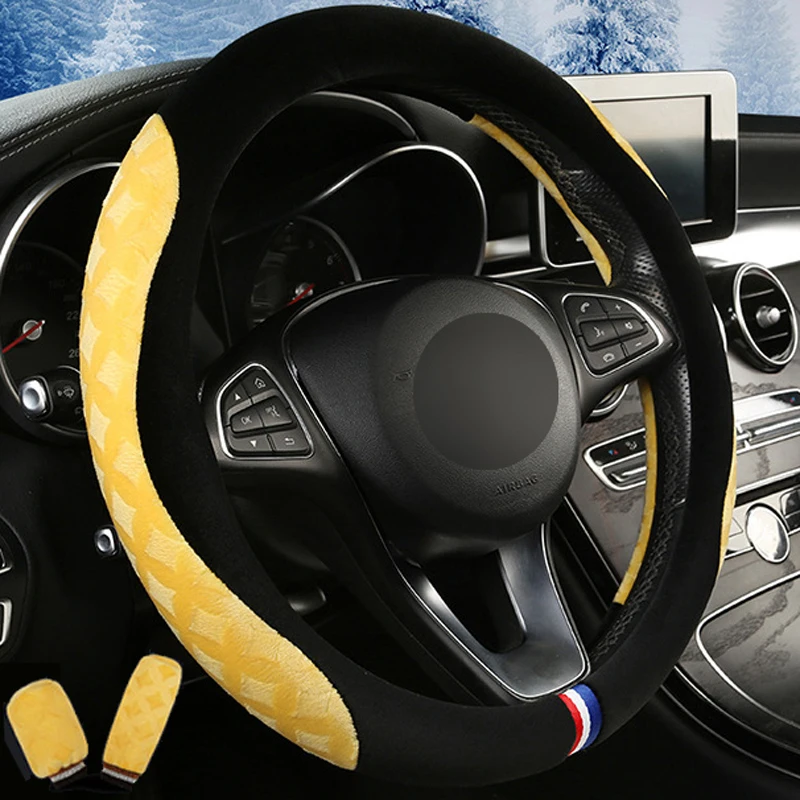 Чехол рулевого колеса автомобиля 6 цветов 3 шт./компл. ручной тормоз Шестерни переключения крышка Volant Оплетка на руль авто аксессуары - Название цвета: Yellow