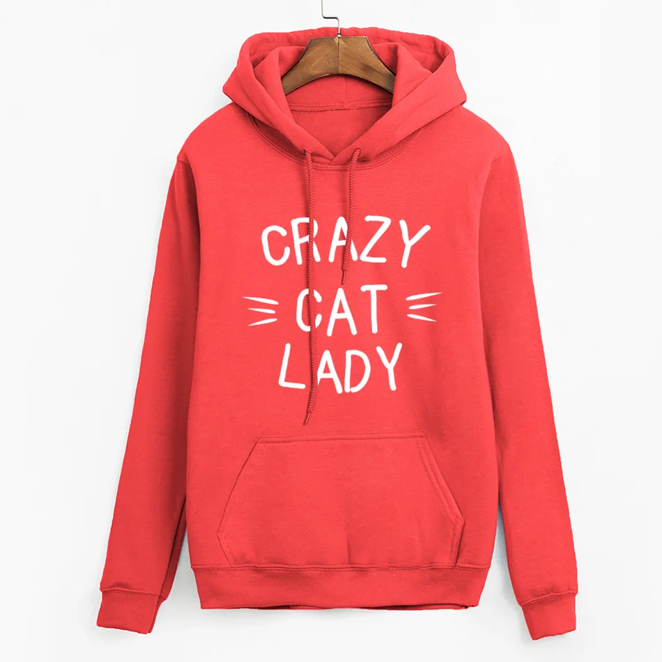 

Pullovers Women Autumn Winter Fleece Sweatshirts Long Sleeve Tracksuits Crazy Cat Lady Hooded 2020 Streetwear Hip-hop Hoodies