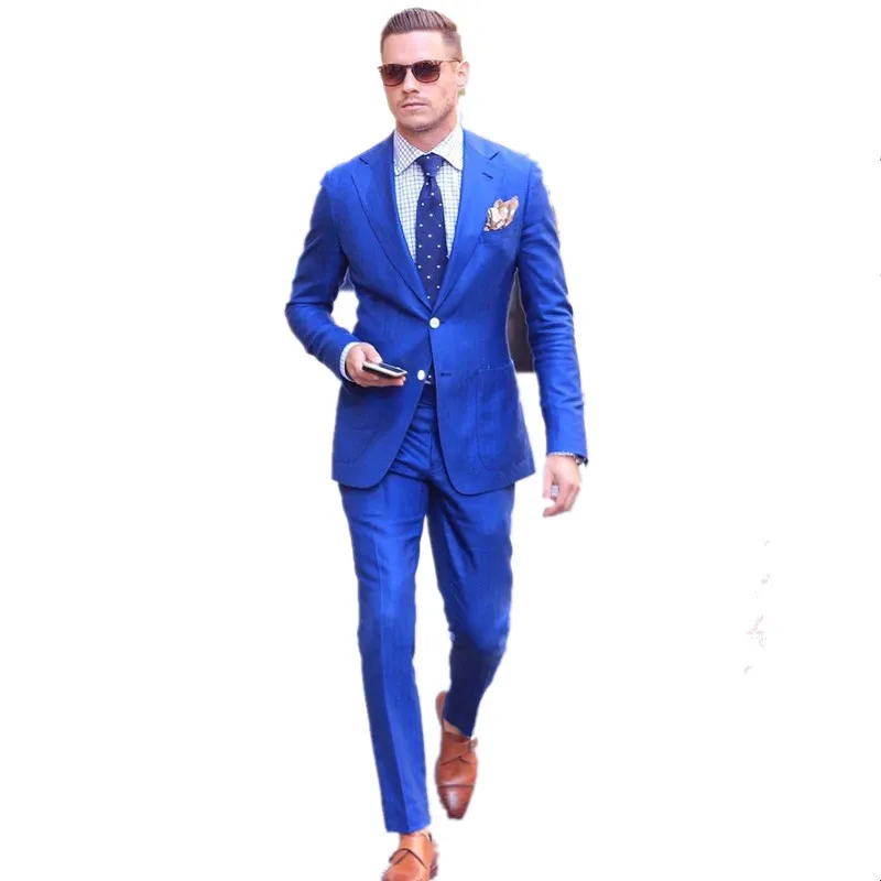 

Mens Wedding Suits Two Buttons Groom Tuxedos Royal Blue Slim Fit Men's Wedding Suits Groom Tuxedos Best Man Prom Party Suits