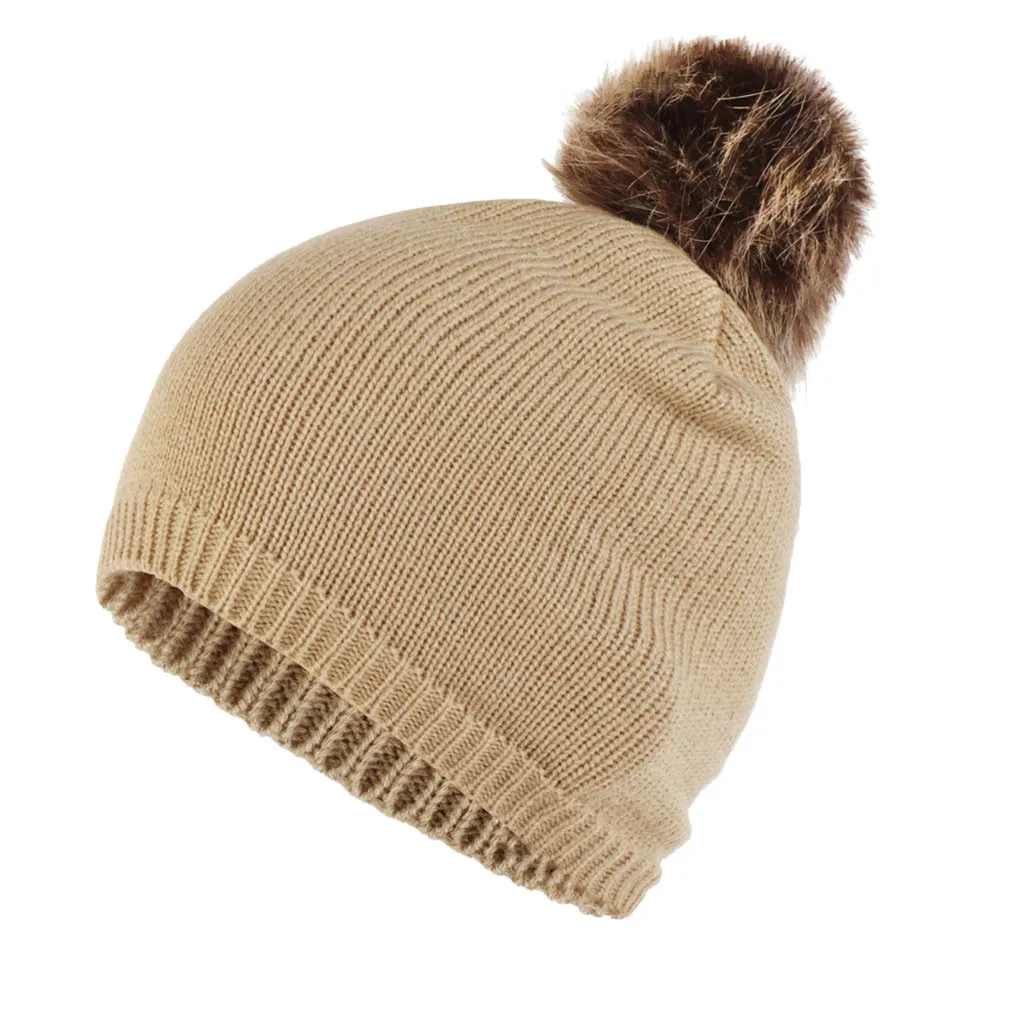 Женская зимняя шапка шапочка с помпоном шапка бини шапка-собачка כwool Wool шерстяная однотонная вязаная шапка Hairball Зимняя Толстая Теплая Повседневная Лыжная шапка# L