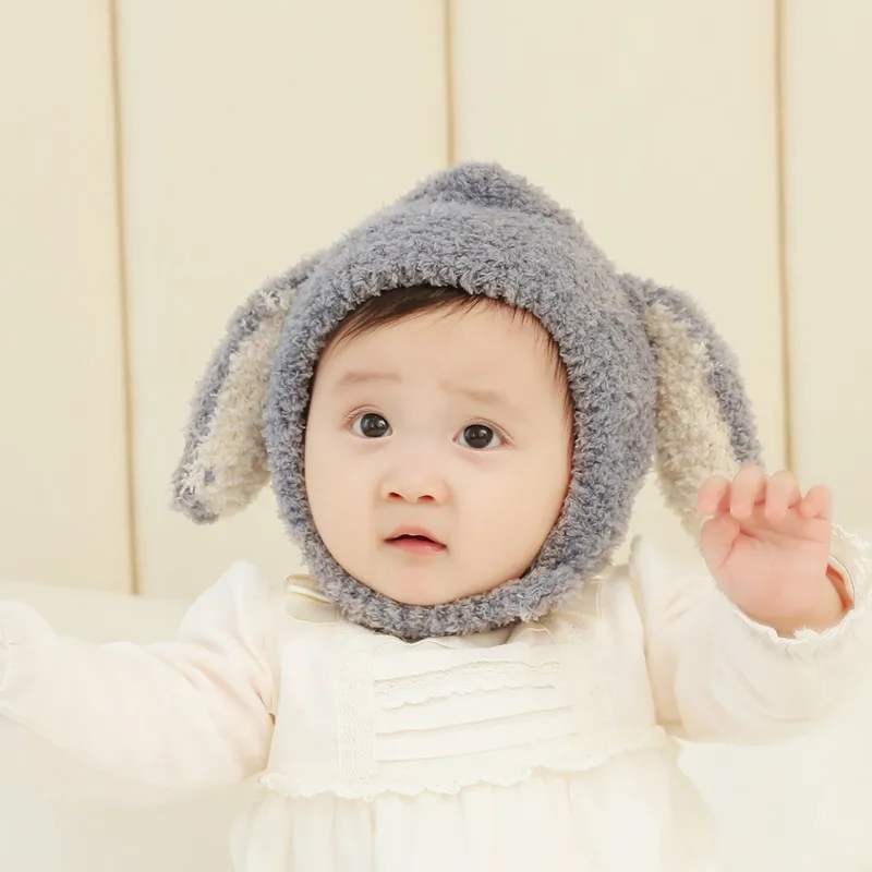 Детский зимний шарф с помпоном, детские пушистые шары шляпы, вязаная Милая шапка с овечкой для девочек и мальчиков, Повседневная шляпа детская шапочка 0-24 м - Цвет: Серый