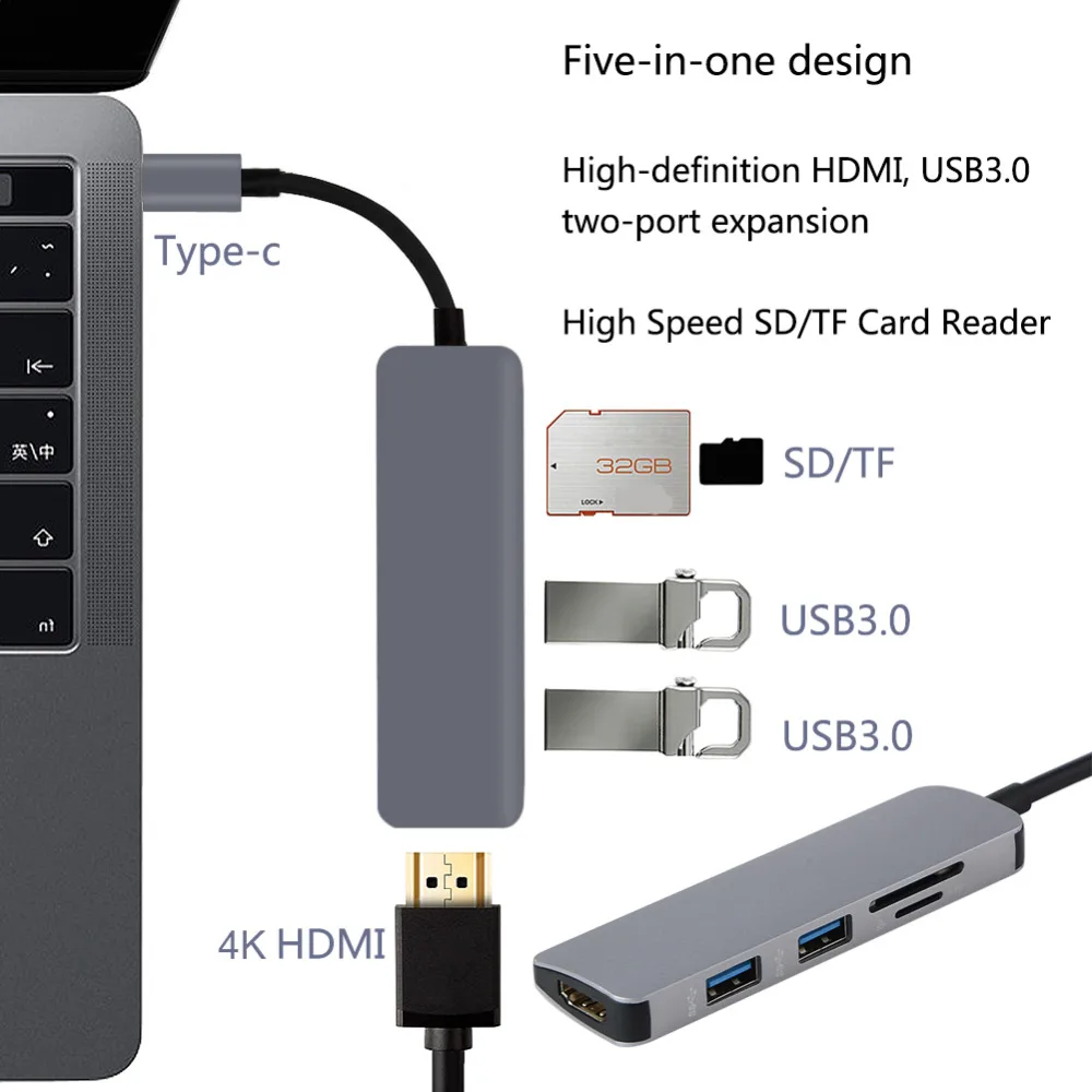 USB C концентратор USB-C-3,0 концентратор HDMI VGA Thunderbolt 3 адаптер для MacBook samsung Galaxy S9/S8 huawei P20 Pro type C usb-хаб 3 типа