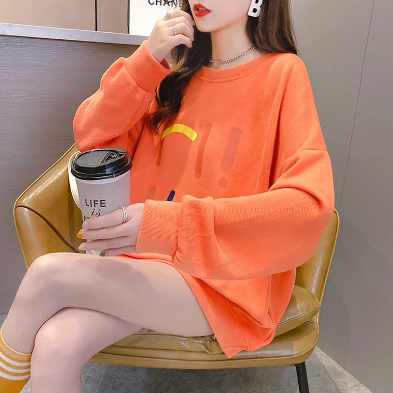 

Autumn New Korean Style Loose Plus-size O Neck Letters Printed Thin Sweatshirts Long Sleeve Casual Oversized Sweatshirts 260A