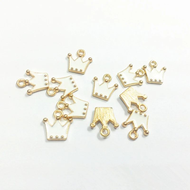 Wholesale 12mm*11mm 30pcs/lot Gold All White Enamel Crown Charms For