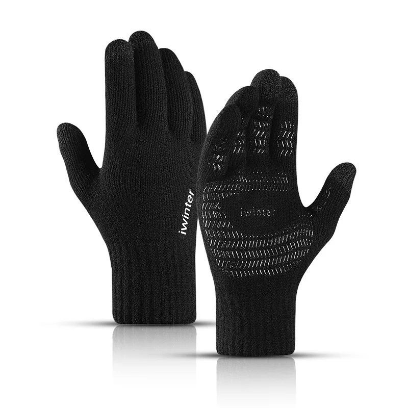 

Winter Knitted Warm Men Gloves Touch Screen Windproof Non-Slip Elastic Riding Ski Fluff Run Skin-Friendly Lovers Thick Gloves