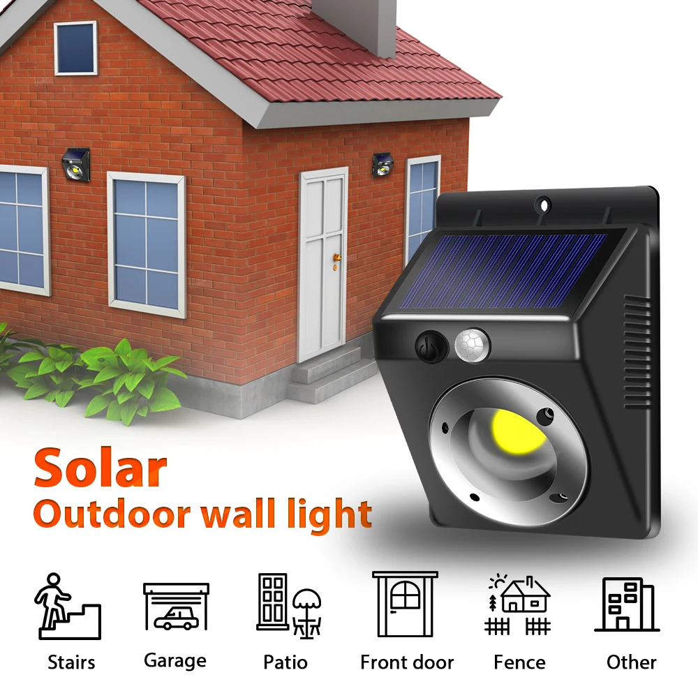 IngHoo COB Solar Light PIR Motion Sensor Outdoor Waterproof IP65 Lighting Decorative Street Light Security Wireless Wall Light