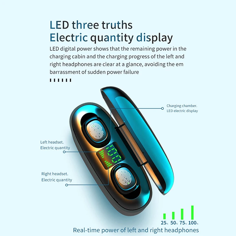 TWS Wireless Bluetooth Headset Touch Headset HD Stereo Surround 9D In Ear Noise Cancellation Headset For All Mobile Phones