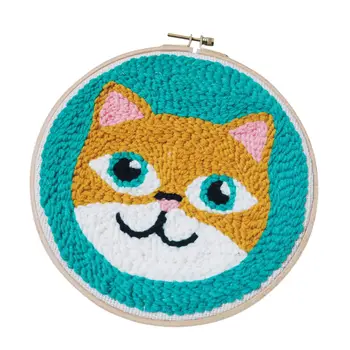 

DIY Knitting Wool Rug Hooking Kit Handcraft Woolen Embroidery Creative Gift with Embroidery Frame Punch Needle - Green Eye Cat