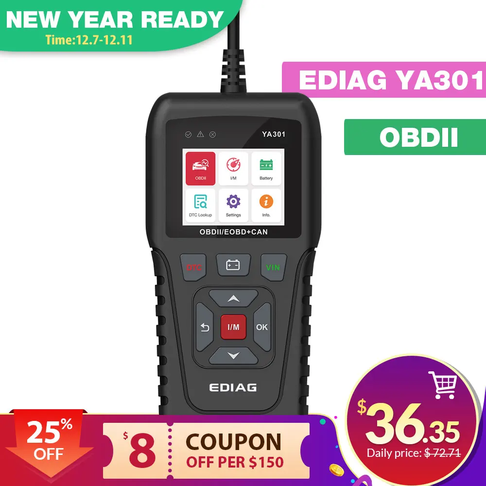 Считыватель кодов Ediag YA301 obd2 сканер с поддержкой нескольких языков PK ELM327 CR3001